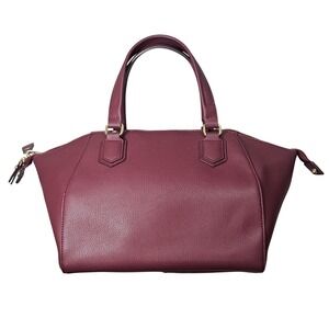 Ora Delphine Burgundy Pebbled Leather Satchel Bag Gold Hardware Women Maroon